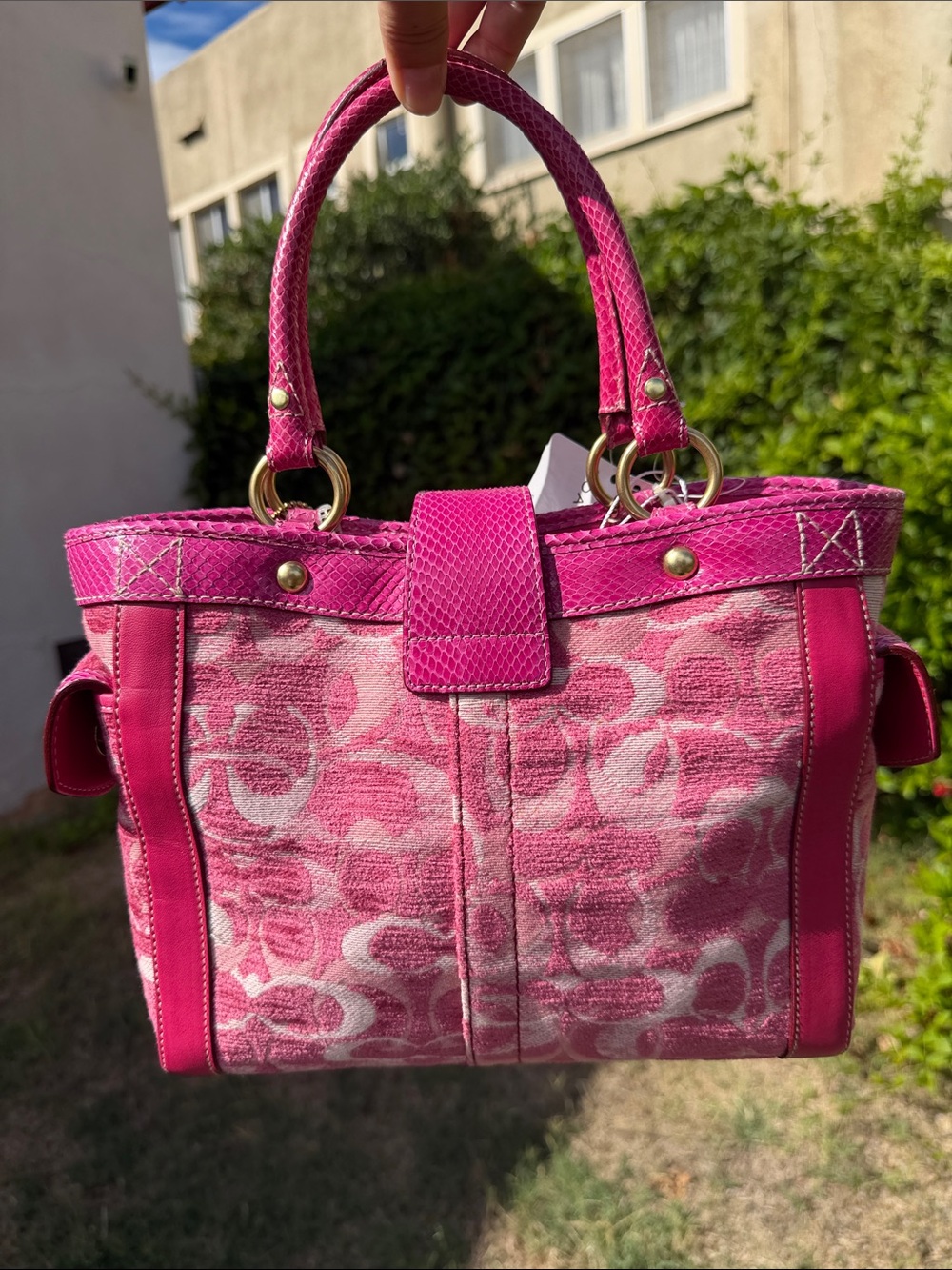 Vintage Coach 8F52 Pink Chenille Python Butterfly Tote NWT Y2K Rare - Picture 4 of 17